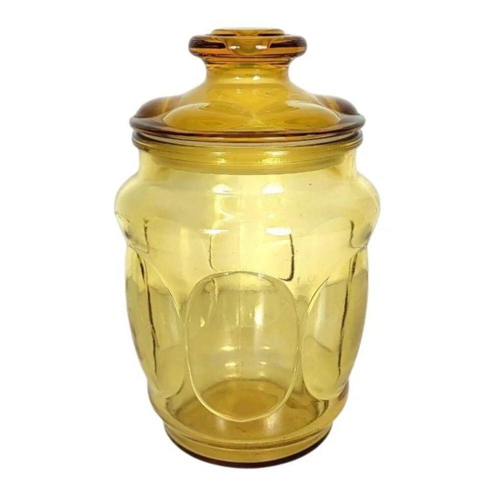 Vintage MCM Amber Glass Thumbprint Bubble Apothecary Canister Candy Jar 8